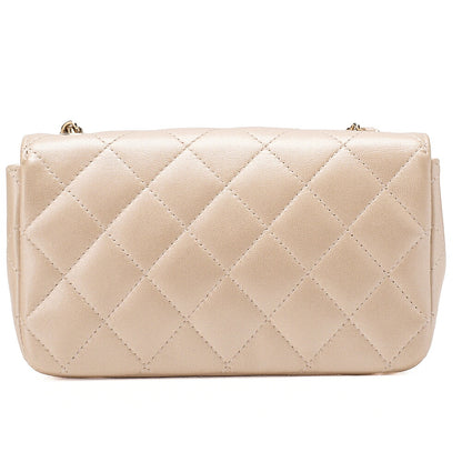 CHANEL Lambskin Minimat Telass? Peace Sign Motif Single Flap Chain Shoulder Gold Gold-Tone Hardware, Pre-Owned