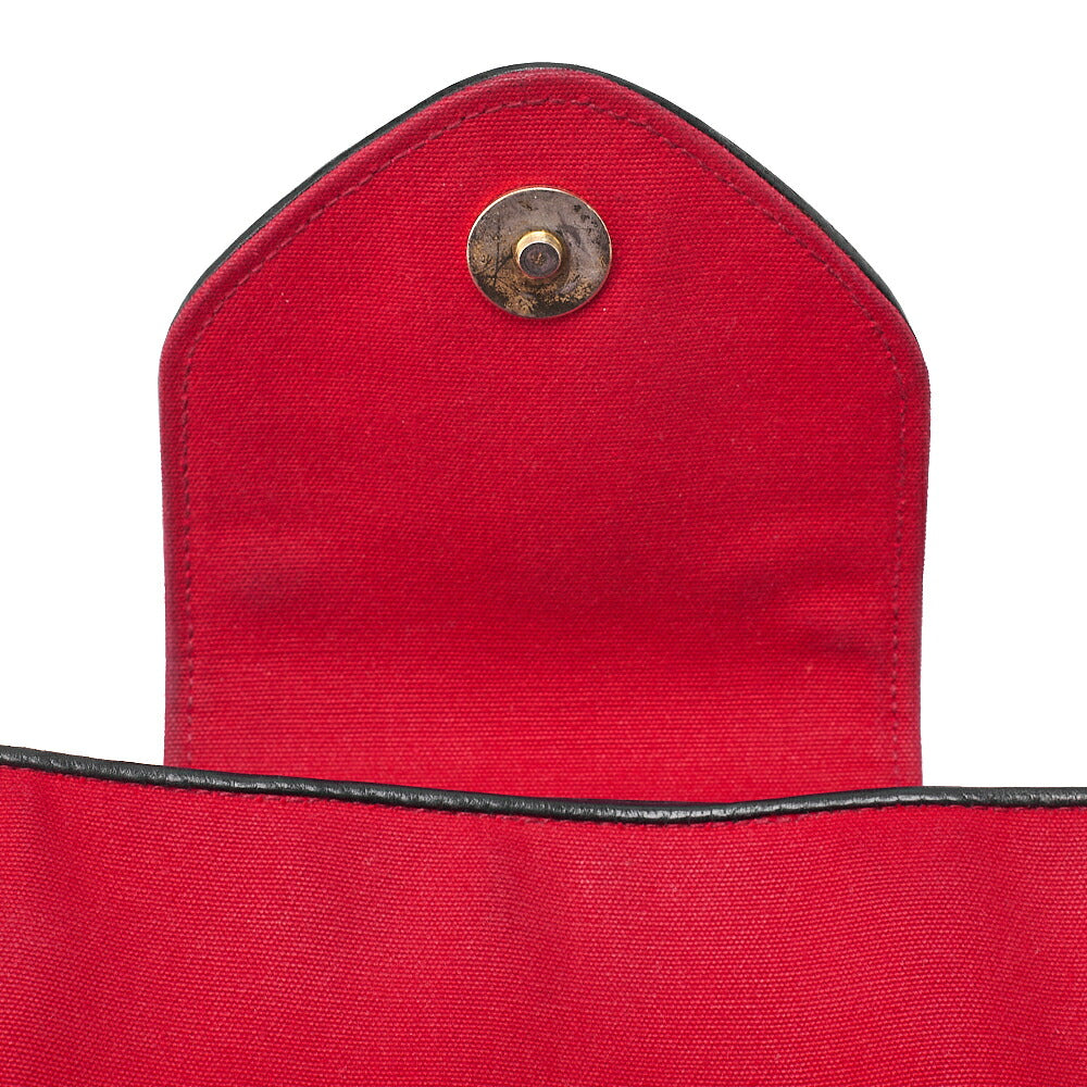 CHANEL Canvas x Lambskin Circle Charm Chain Shoulder Bag Red x Navy Gold-Tone Hardware, Pre-Owned