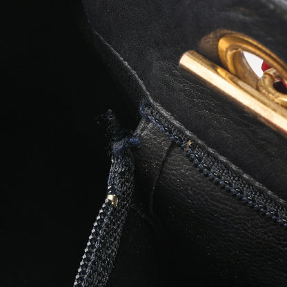 CHANEL Canvas x Lambskin Circle Charm Chain Shoulder Bag Red x Navy Gold-Tone Hardware, Pre-Owned