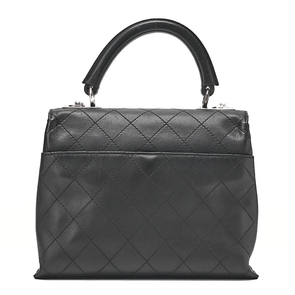 CHANEL Calfskin Matelasse Turn Lock Single 2-Way Chain Shoulder Black Silver-Tone Hardware, Pre-Owned