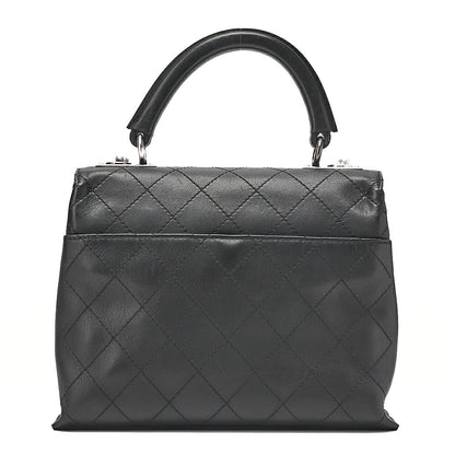 CHANEL Calfskin Matelasse Turn Lock Single 2-Way Chain Shoulder Black Silver-Tone Hardware, Pre-Owned