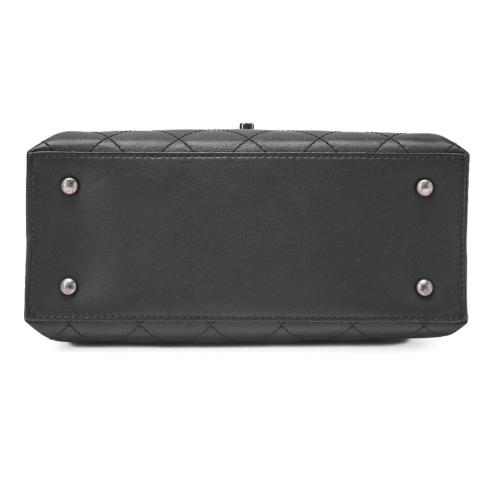CHANEL Calfskin Matelasse Turn Lock Single 2-Way Chain Shoulder Black Silver-Tone Hardware, Pre-Owned