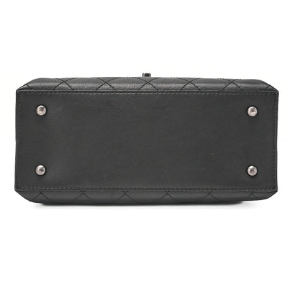 CHANEL Calfskin Matelasse Turn Lock Single 2-Way Chain Shoulder Black Silver-Tone Hardware, Pre-Owned