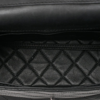 CHANEL Calfskin Matelasse Turn Lock Single 2-Way Chain Shoulder Black Silver-Tone Hardware, Pre-Owned