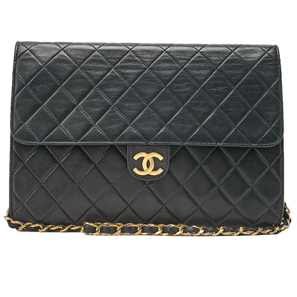 CHANEL Lambskin Matelasse 25cm Push Lock Chain Shoulder Black Gold-Tone Hardware, Pre-Owned