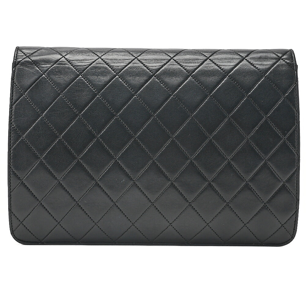 CHANEL Lambskin Matelasse 25cm Push Lock Chain Shoulder Black Gold-Tone Hardware, Pre-Owned