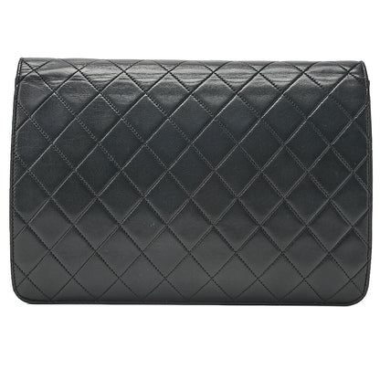 CHANEL Lambskin Matelasse 25cm Push Lock Chain Shoulder Black Gold-Tone Hardware, Pre-Owned