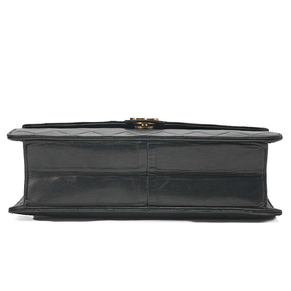 CHANEL Lambskin Matelasse 25cm Push Lock Chain Shoulder Black Gold-Tone Hardware, Pre-Owned