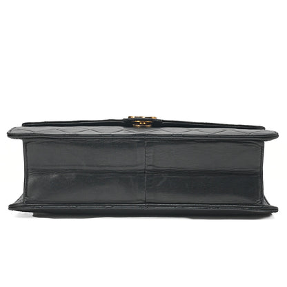 CHANEL Lambskin Matelasse 25cm Push Lock Chain Shoulder Black Gold-Tone Hardware, Pre-Owned