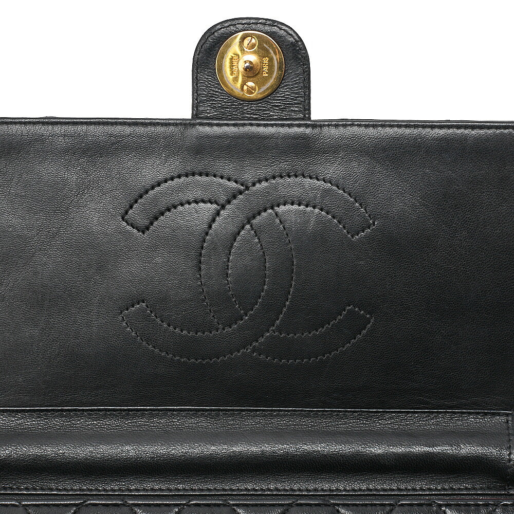 CHANEL Lambskin Matelasse 25cm Push Lock Chain Shoulder Black Gold-Tone Hardware, Pre-Owned