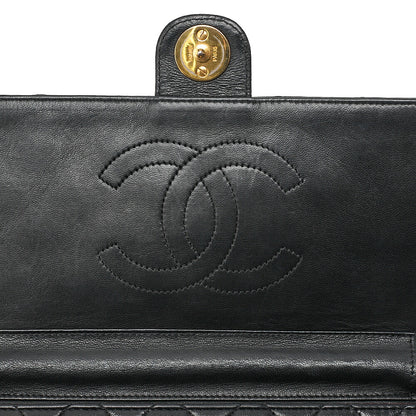 CHANEL Lambskin Matelasse 25cm Push Lock Chain Shoulder Black Gold-Tone Hardware, Pre-Owned