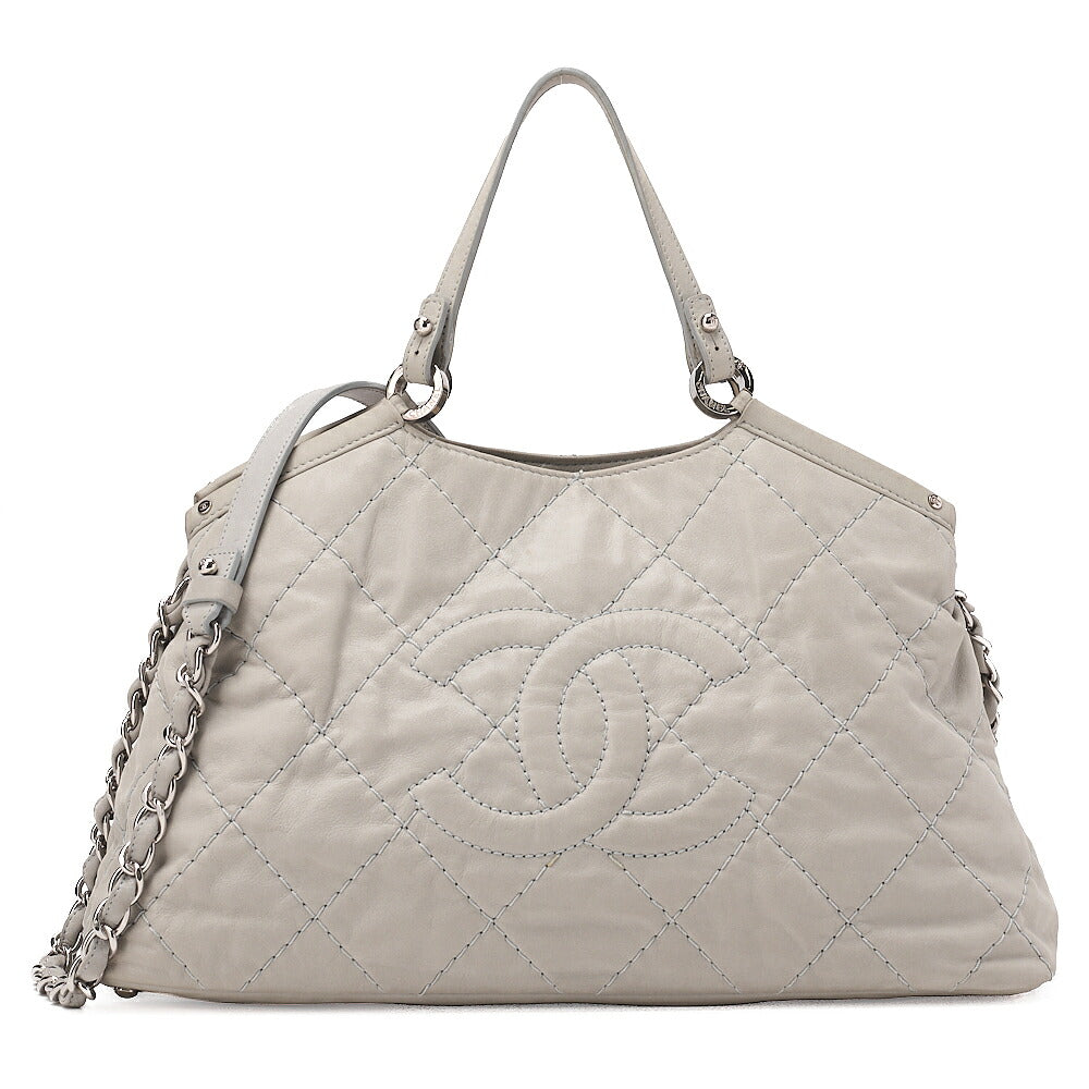 CHANEL Sparkle Leather Coco Mark 2-Way Chain Shoulder Gray (Silver Hardware) Ladies' Bag [Used] [Free Shipping]