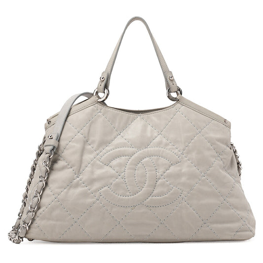 CHANEL Sparkle Leather Coco Mark 2-Way Chain Shoulder Gray (Silver Hardware) Ladies' Bag [Used] [Free Shipping]