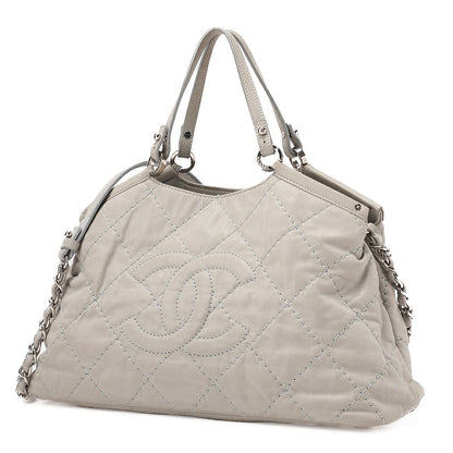 CHANEL Sparkle Leather Coco Mark 2-Way Chain Shoulder Gray (Silver Hardware) Ladies' Bag [Used] [Free Shipping]