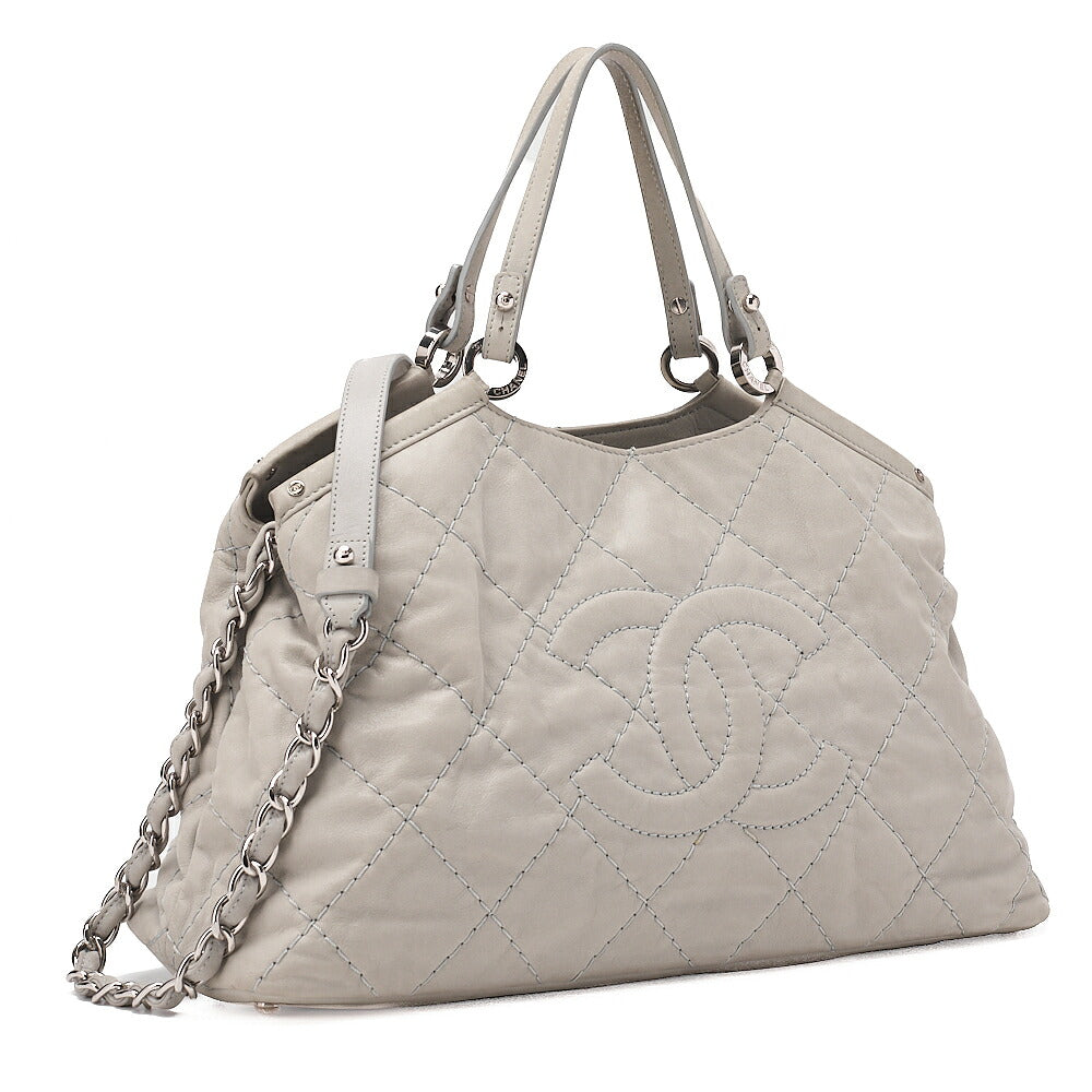 CHANEL Sparkle Leather Coco Mark 2-Way Chain Shoulder Gray (Silver Hardware) Ladies' Bag [Used] [Free Shipping]