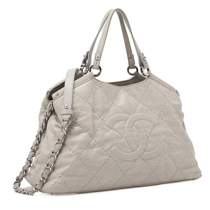 CHANEL Sparkle Leather Coco Mark 2-Way Chain Shoulder Gray (Silver Hardware) Ladies' Bag [Used] [Free Shipping]