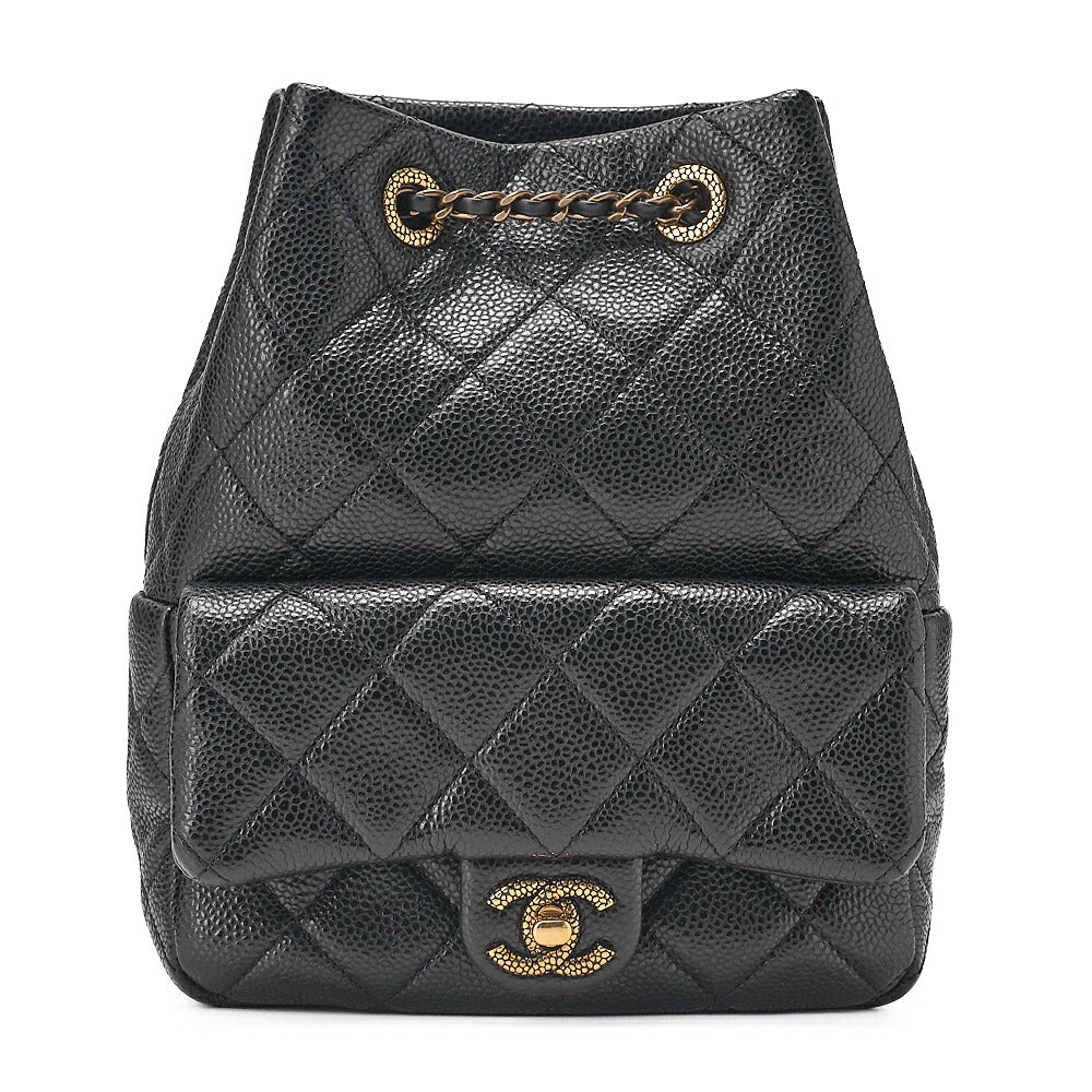 CHANEL Chanel Caviar Skin Drawstring Outside Flap Matelasse Chain Backpack Black Gold-Tone Hardware, Pre-Owned