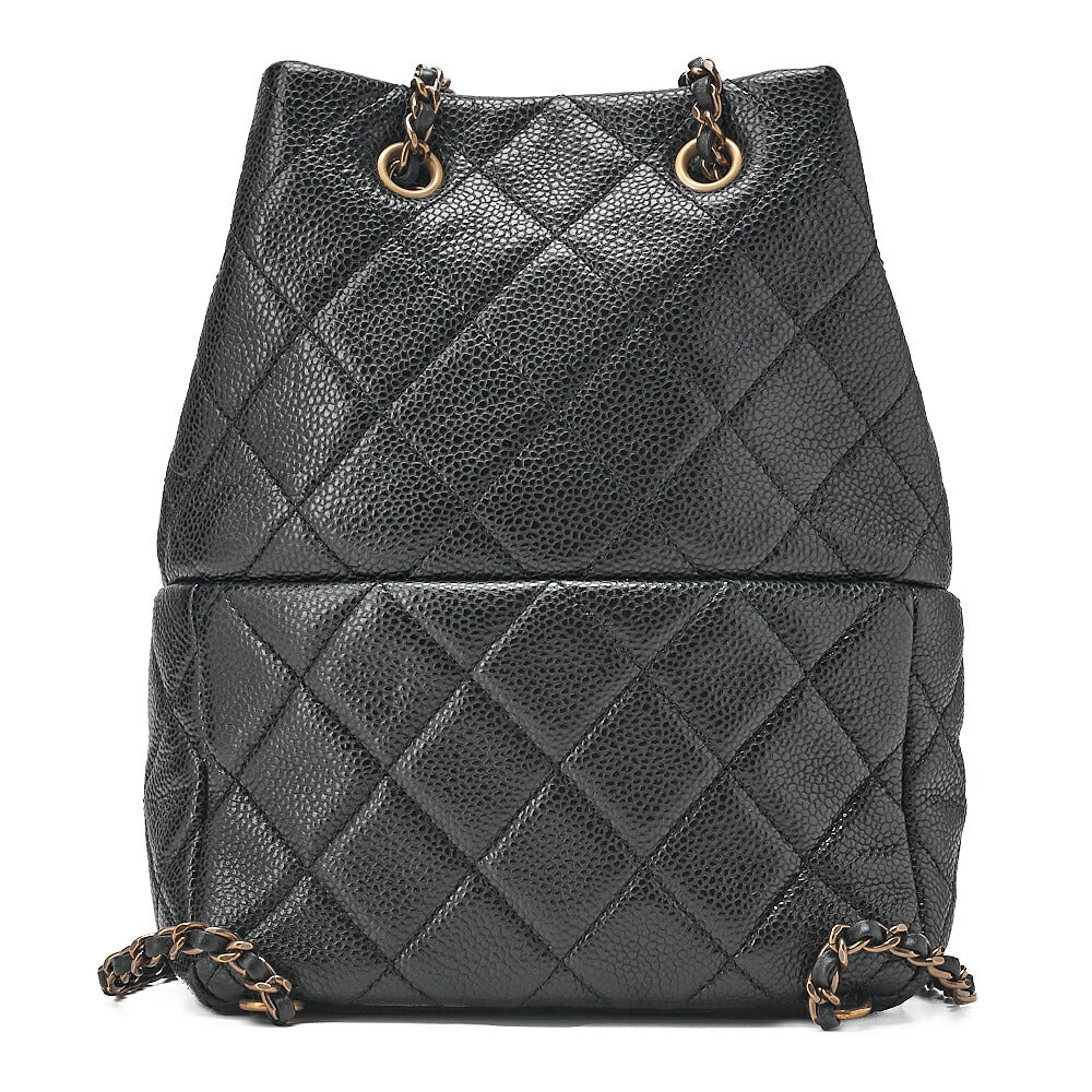 CHANEL Chanel Caviar Skin Drawstring Outside Flap Matelasse Chain Backpack Black Gold-Tone Hardware, Pre-Owned