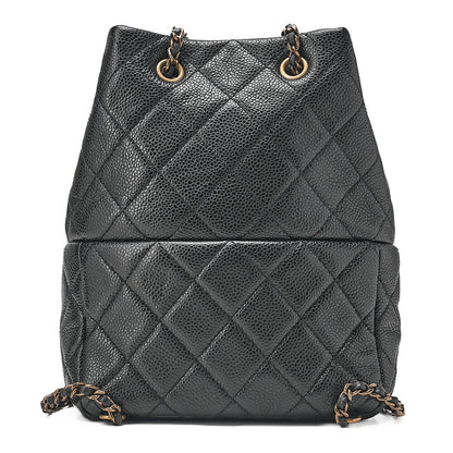 CHANEL Chanel Caviar Skin Drawstring Outside Flap Matelasse Chain Backpack Black Gold-Tone Hardware, Pre-Owned