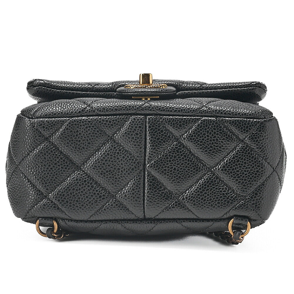 CHANEL Chanel Caviar Skin Drawstring Outside Flap Matelasse Chain Backpack Black Gold-Tone Hardware, Pre-Owned