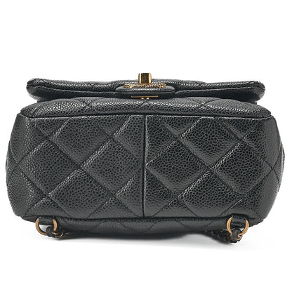 CHANEL Chanel Caviar Skin Drawstring Outside Flap Matelasse Chain Backpack Black Gold-Tone Hardware, Pre-Owned