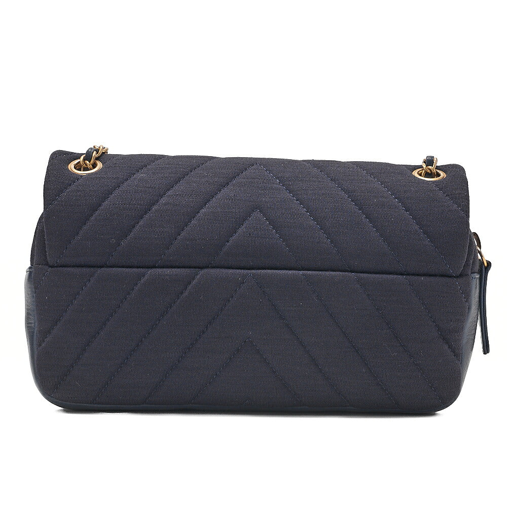 CHANEL Cotton x Lamb Chevron Single Chain Shoulder Navy Gold-Tone Hardware, Pre-Owned