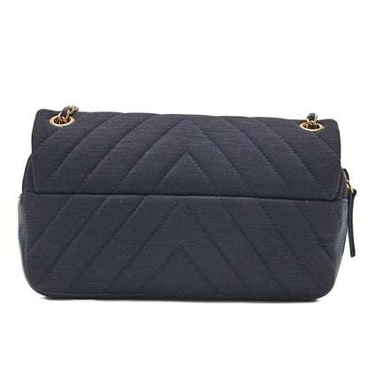 CHANEL Cotton x Lamb Chevron Single Chain Shoulder Navy Gold-Tone Hardware, Pre-Owned