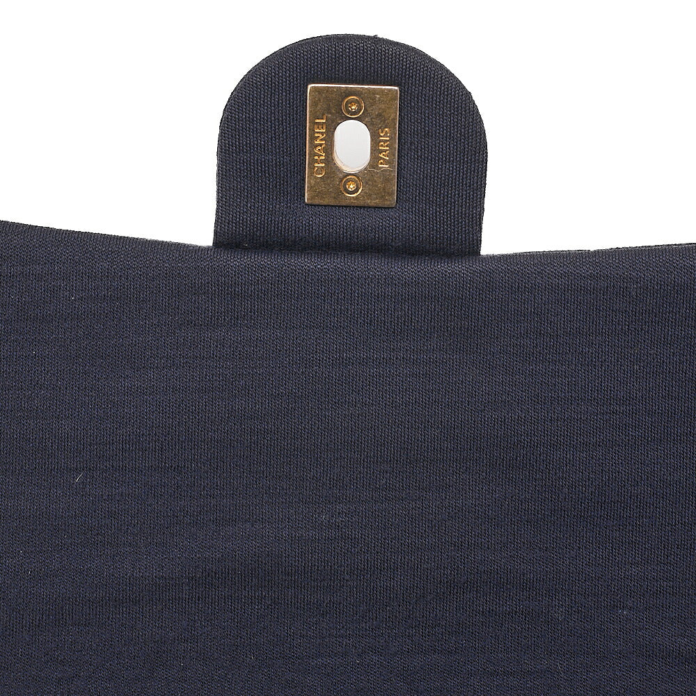 CHANEL Cotton x Lamb Chevron Single Chain Shoulder Navy Gold-Tone Hardware, Pre-Owned