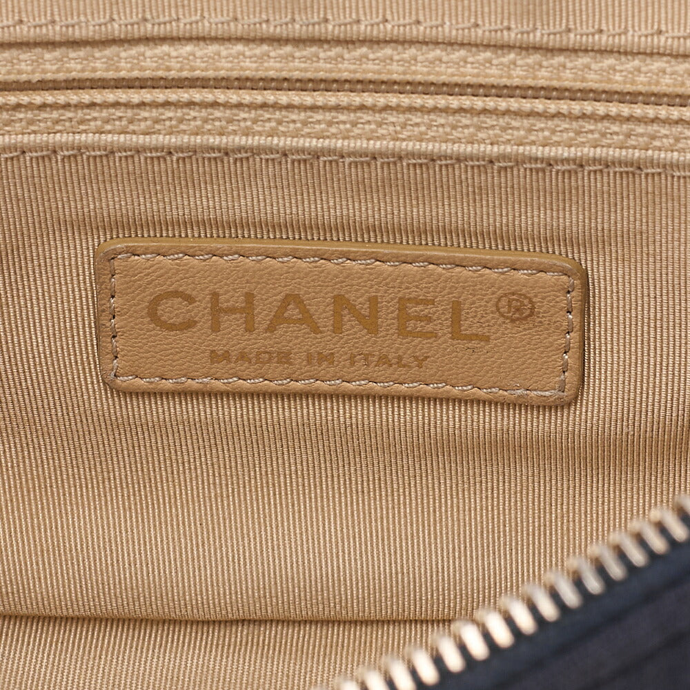 CHANEL Cotton x Lamb Chevron Single Chain Shoulder Navy Gold-Tone Hardware, Pre-Owned