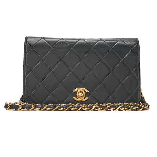 CHANEL Lambskin Matelasse Full Flap 19cm Turn Lock Chain Shoulder BlackGold-Tone Hardware, Pre-Owned