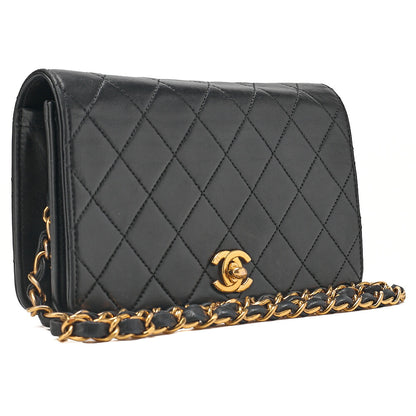 CHANEL Lambskin Matelasse Full Flap 19cm Turn Lock Chain Shoulder BlackGold-Tone Hardware, Pre-Owned