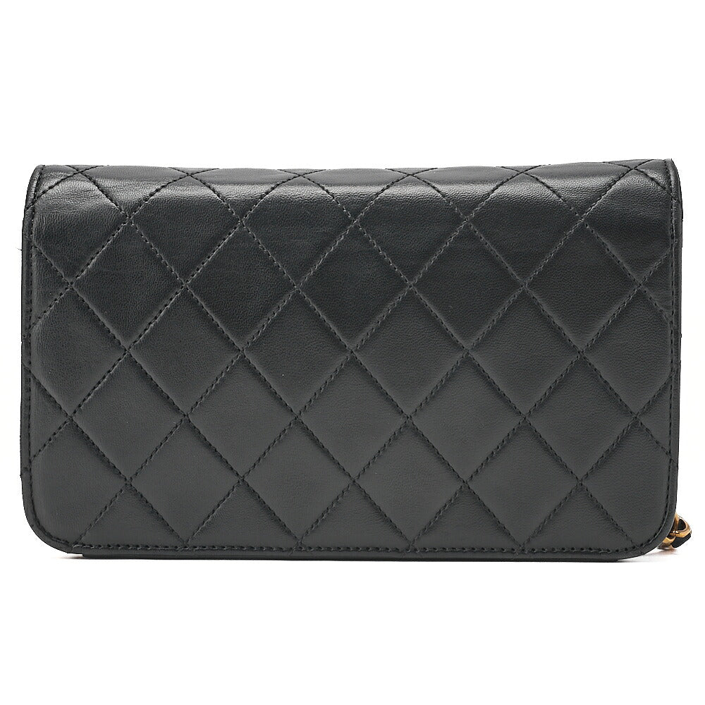 CHANEL Lambskin Matelasse Full Flap 19cm Turn Lock Chain Shoulder BlackGold-Tone Hardware, Pre-Owned
