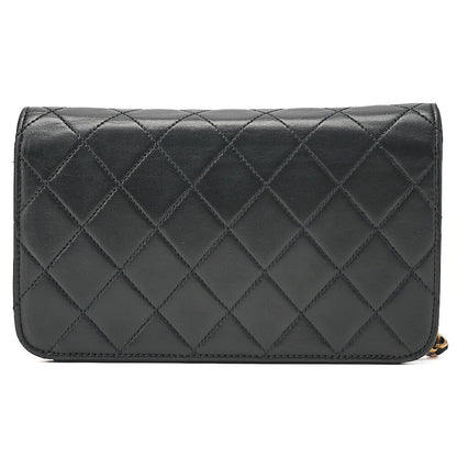 CHANEL Lambskin Matelasse Full Flap 19cm Turn Lock Chain Shoulder BlackGold-Tone Hardware, Pre-Owned