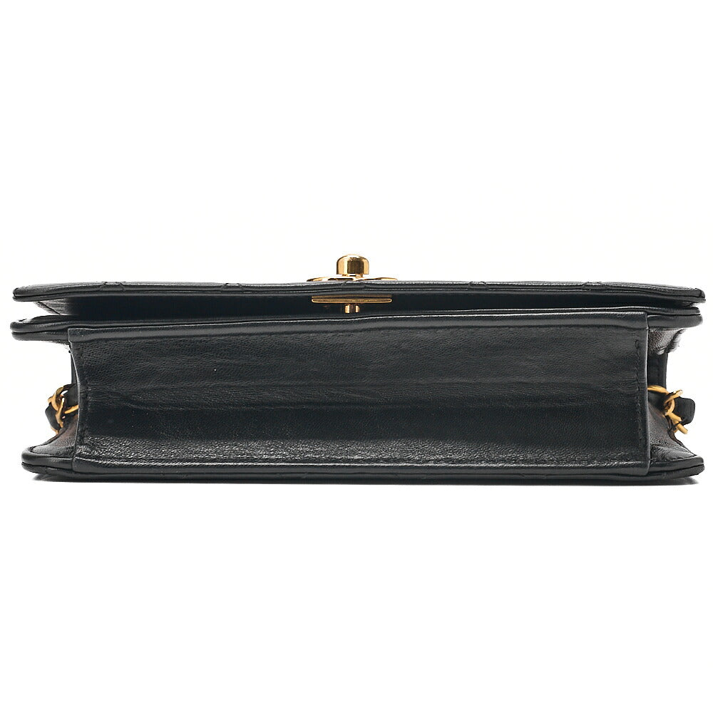 CHANEL Lambskin Matelasse Full Flap 19cm Turn Lock Chain Shoulder BlackGold-Tone Hardware, Pre-Owned