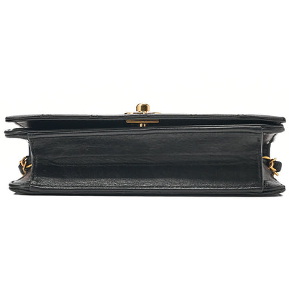 CHANEL Lambskin Matelasse Full Flap 19cm Turn Lock Chain Shoulder BlackGold-Tone Hardware, Pre-Owned