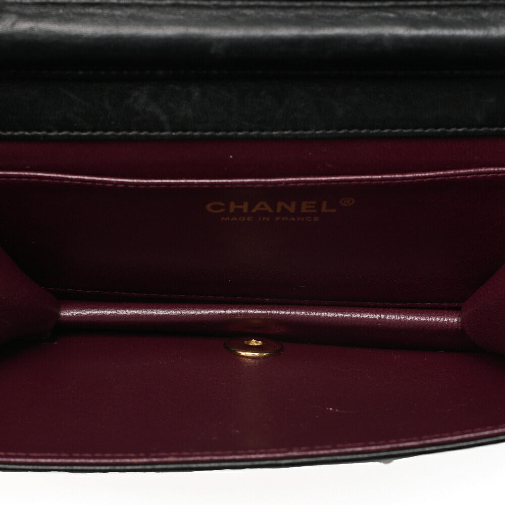 CHANEL Lambskin Matelasse Full Flap 19cm Turn Lock Chain Shoulder BlackGold-Tone Hardware, Pre-Owned