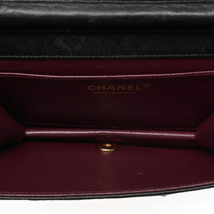 CHANEL Lambskin Matelasse Full Flap 19cm Turn Lock Chain Shoulder BlackGold-Tone Hardware, Pre-Owned