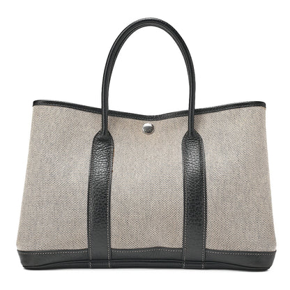 Hermes Hermes Garden Party TPM Borduc Ribbon 2006 Limited Handbag Toile Ash Clay x Black Silver-Tone Hardware, Pre-Owned