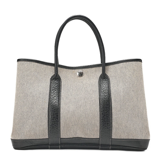 Hermes Hermes Garden Party TPM Borduc Ribbon 2006 Limited Handbag Toile Ash Clay x Black Silver-Tone Hardware, Pre-Owned