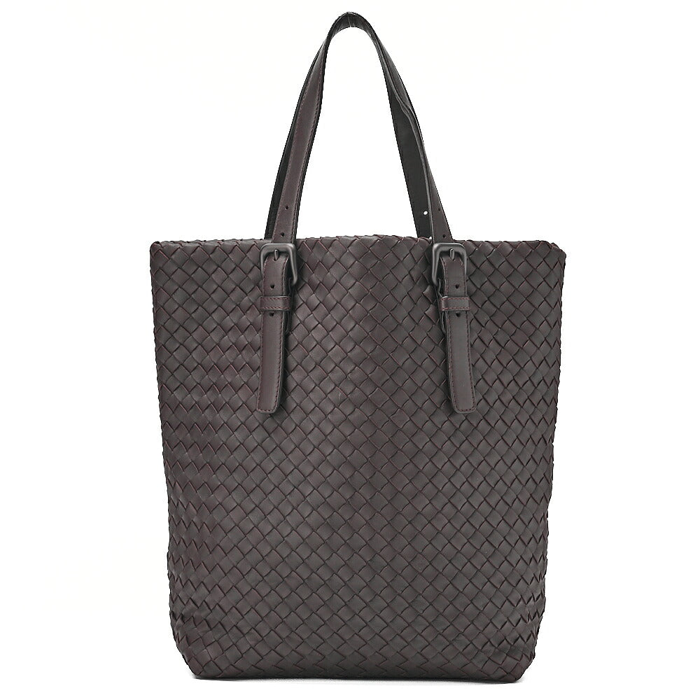 BOTTEGA VENETA Bottega Lambskin Intrecciato Tote Bag Dark Brown Black-Tone Hardware, Pre-Owned