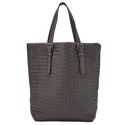 BOTTEGA VENETA Bottega Lambskin Intrecciato Tote Bag Dark Brown Black-Tone Hardware, Pre-Owned