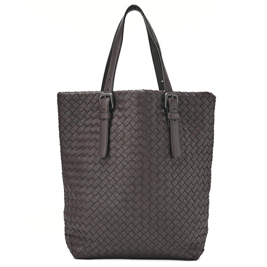 BOTTEGA VENETA Bottega Lambskin Intrecciato Tote Bag Dark Brown Black-Tone Hardware, Pre-Owned