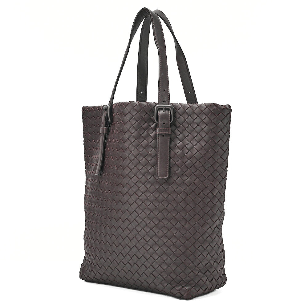 BOTTEGA VENETA Bottega Lambskin Intrecciato Tote Bag Dark Brown Black-Tone Hardware, Pre-Owned