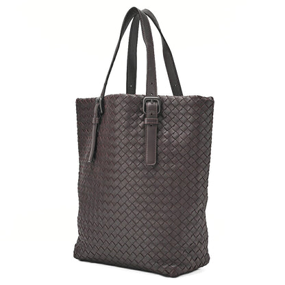 BOTTEGA VENETA Bottega Lambskin Intrecciato Tote Bag Dark Brown Black-Tone Hardware, Pre-Owned