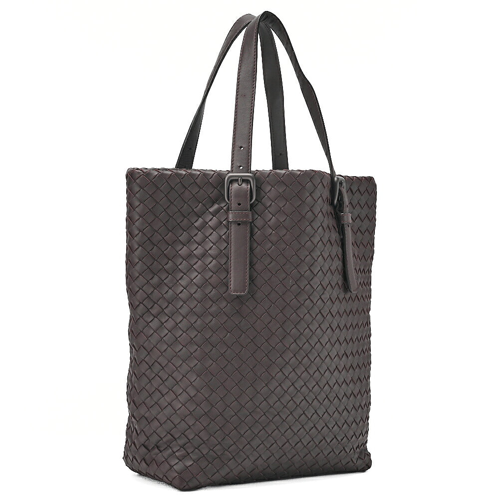 BOTTEGA VENETA Bottega Lambskin Intrecciato Tote Bag Dark Brown Black-Tone Hardware, Pre-Owned
