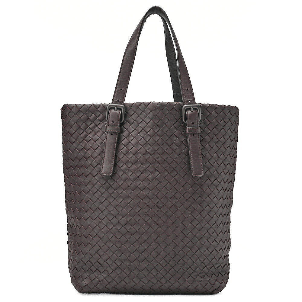 BOTTEGA VENETA Bottega Lambskin Intrecciato Tote Bag Dark Brown Black-Tone Hardware, Pre-Owned