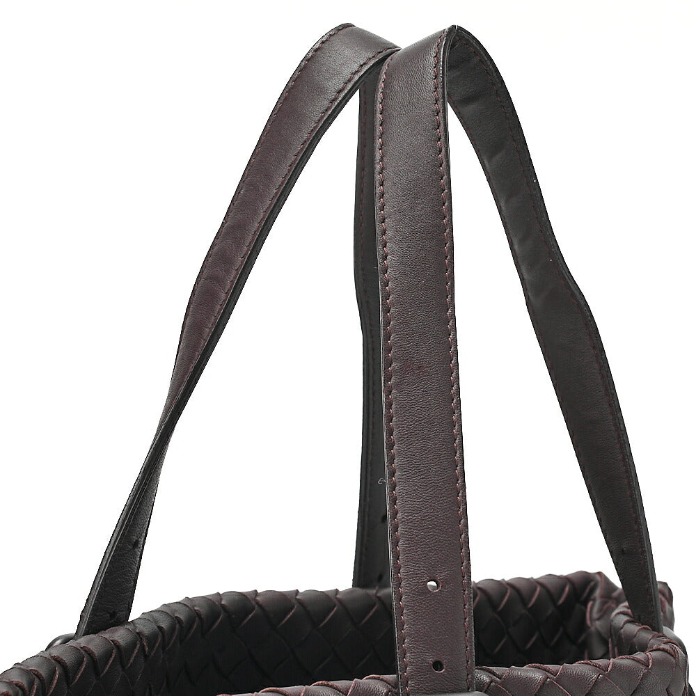BOTTEGA VENETA Bottega Lambskin Intrecciato Tote Bag Dark Brown Black-Tone Hardware, Pre-Owned