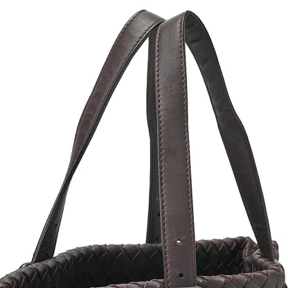 BOTTEGA VENETA Bottega Lambskin Intrecciato Tote Bag Dark Brown Black-Tone Hardware, Pre-Owned
