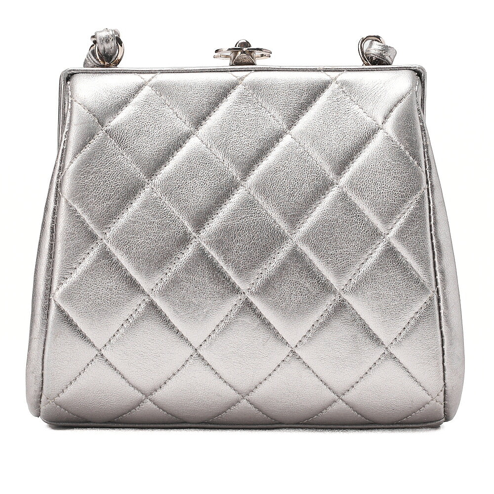 CHANEL Lambskin Matelasse Kiss Clasp Chain Shoulder Silver Silver-Tone Hardware, Pre-Owned