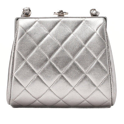 CHANEL Lambskin Matelasse Kiss Clasp Chain Shoulder Silver Silver-Tone Hardware, Pre-Owned